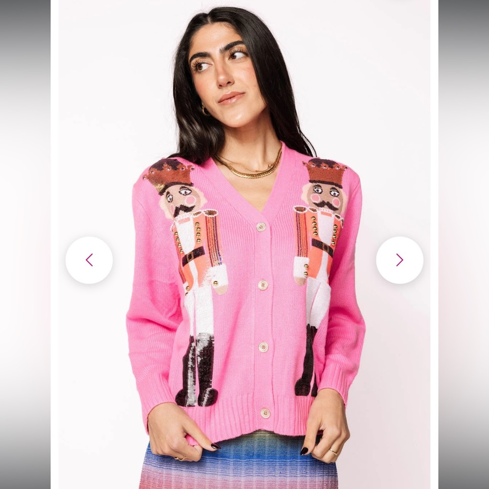 NWT Queen of Sparkles Pink Nutcracker Sequin Cardigan Size XL